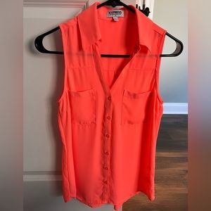 Express Portofino Coral Sleeveless Button Down Shirt with Pockets - XS